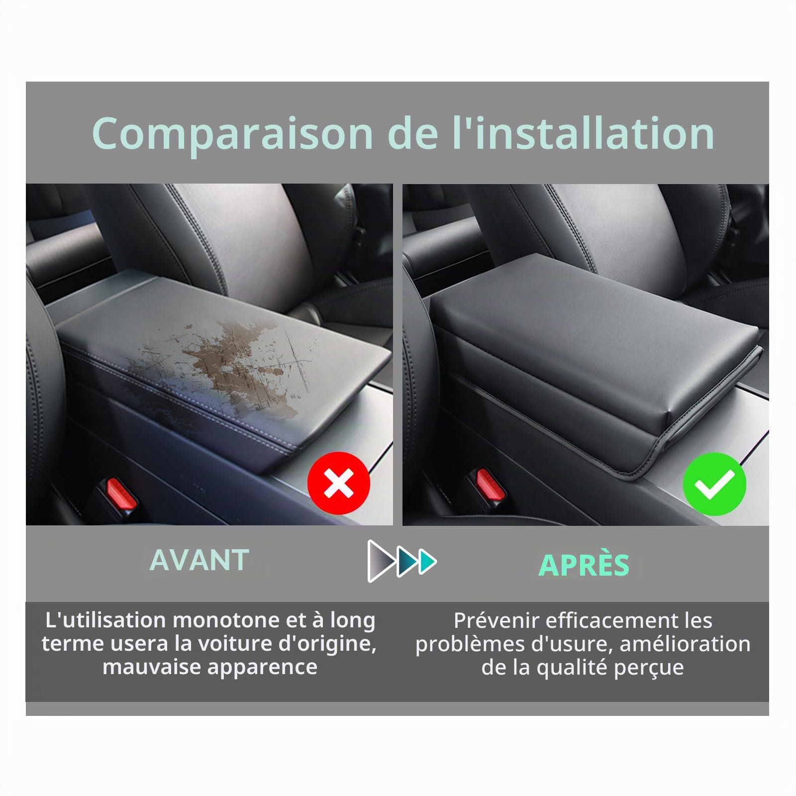 GAFAT Tesla Model 3 2026-2024 Standard & Premium Housse d'Accoudoir, Console Centrale Protection PU Microfibre Cuir Rembourrage, 4 CM Augmente L'épaississement, Tesla Model 3 Accessoires 2025