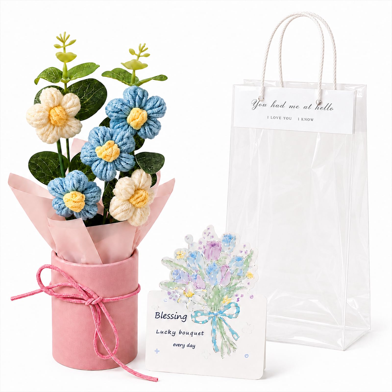 YANKOIUK Crochet Daisy Flowers Bouquet, Handmade Knitted Flower Gift