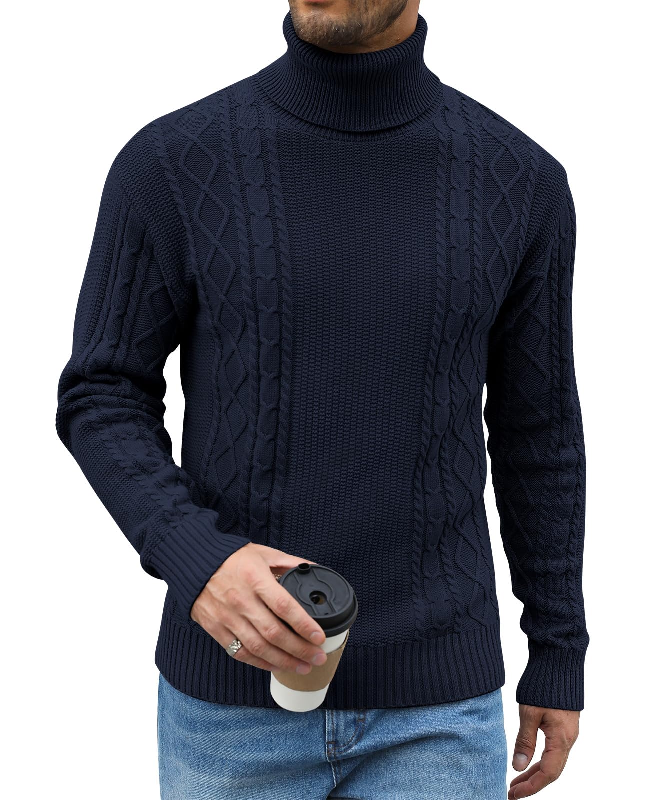 Zetieny Herren Rollkragen Pullover Langarm Strickpullover Winterpullover Feinstrick Sweater Rollkragen Freizeit Slim fit Basic Männer Pullover