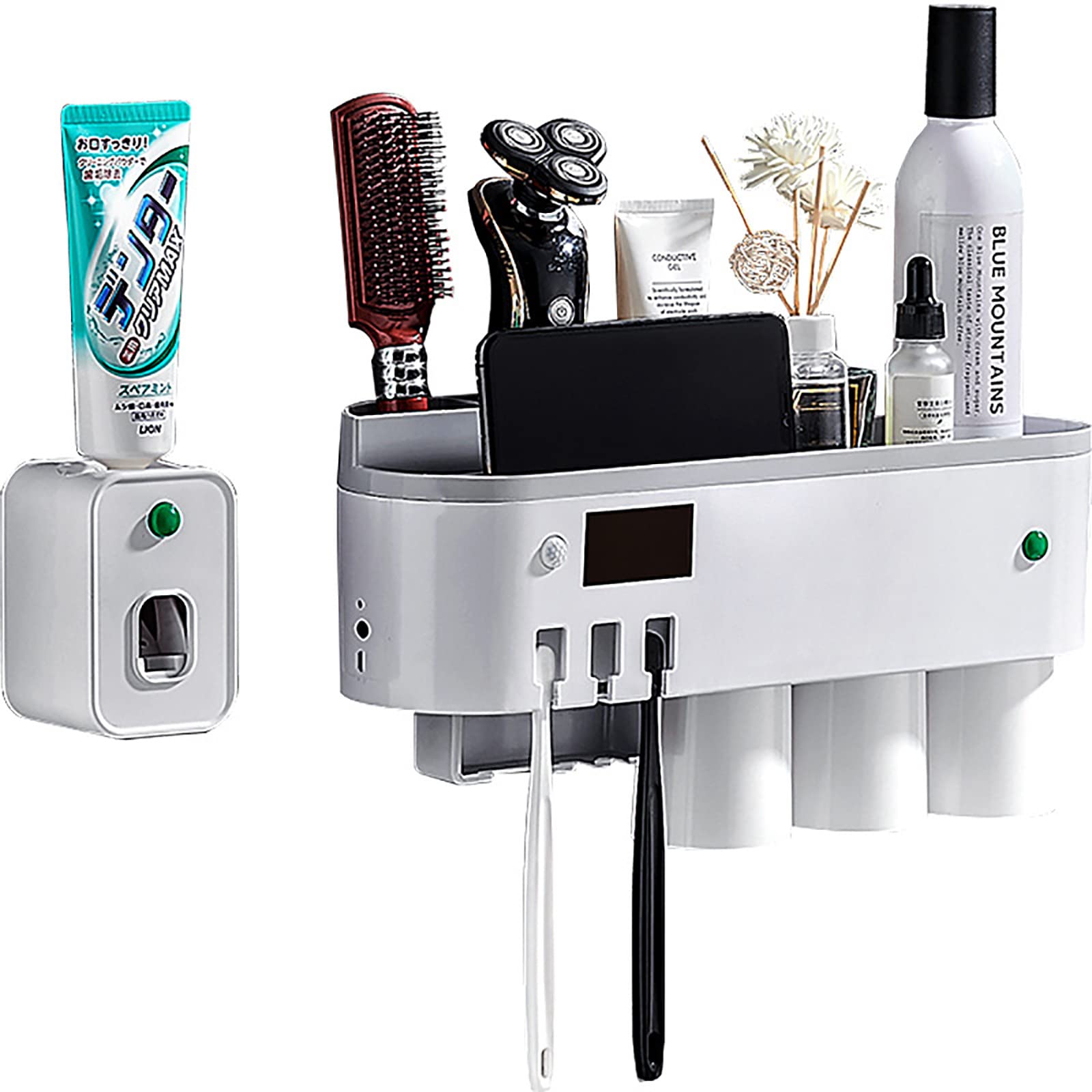Porta Spazzolino Elettrico, Porta Spazzolino Parete, Porta Testine Spazzolino Elettrico, Sterilizzatore UV per 3 Fessure per Spazzolini Multifunzione Ricaricabile Solare Bianco