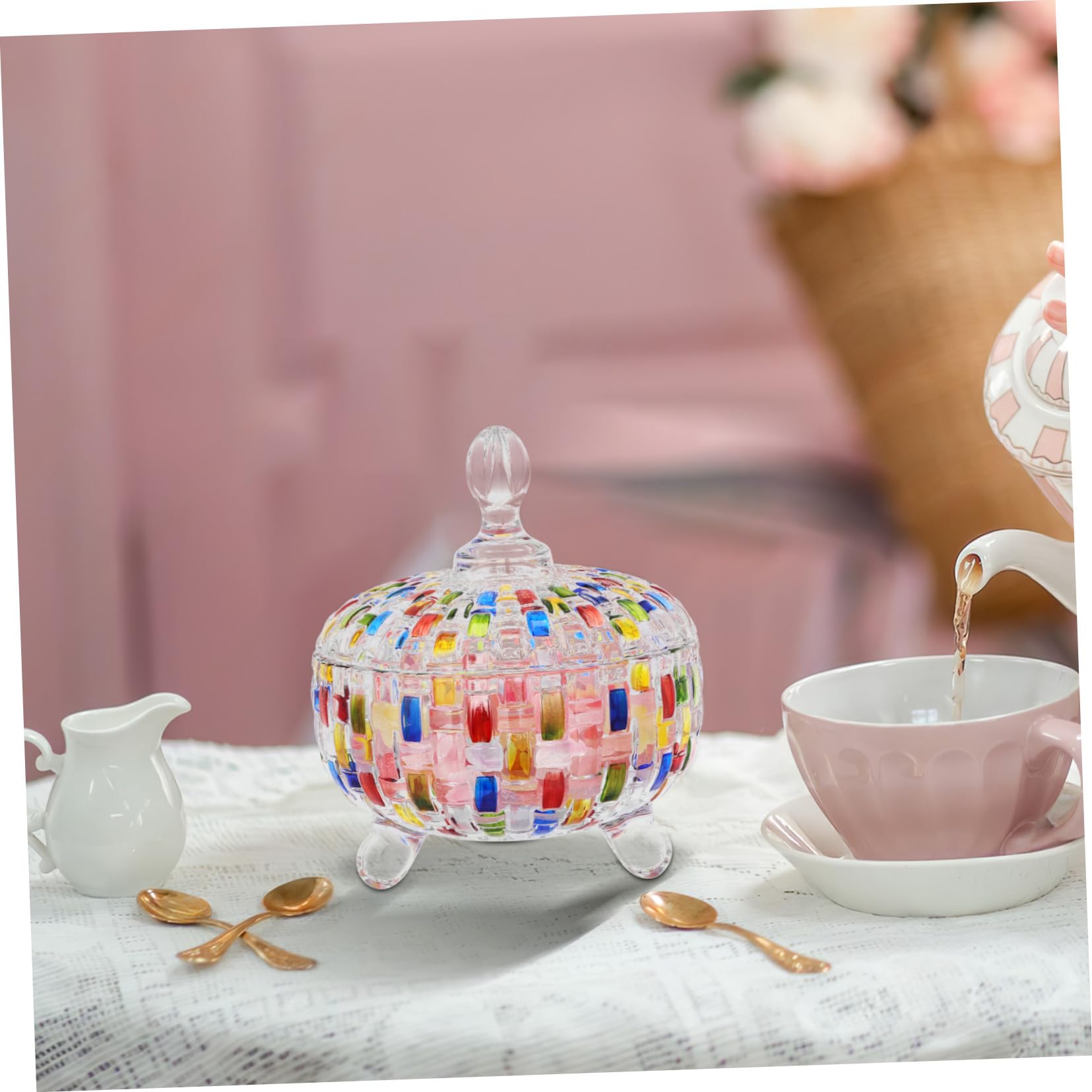 OUNONA Bonboniere aus Glas mit Deckel, Vintage Bonbonglas Bunt | Tee und Snacks, Transparentes Glas, Elegante Optik mit Dichtem Verschluss