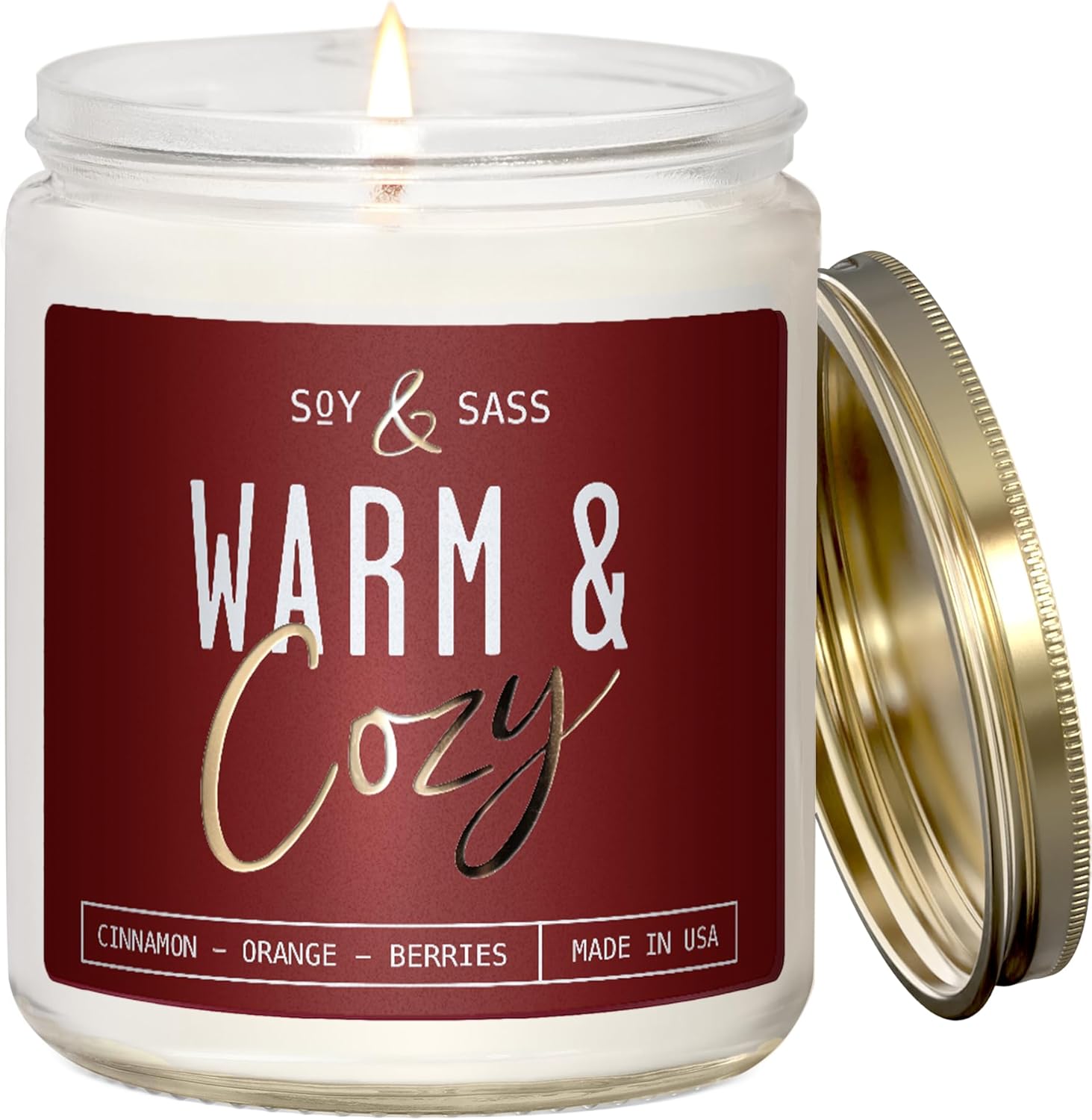 Christmas Candles, Fall Candles, Warm and Cozy' Soy Candle I Berries, Apple & Cinnamon I Infused w/Essential Oils I Warm n Cozy Home Decor I Winter and Holiday Candle I 50Hr Burn I USA Made