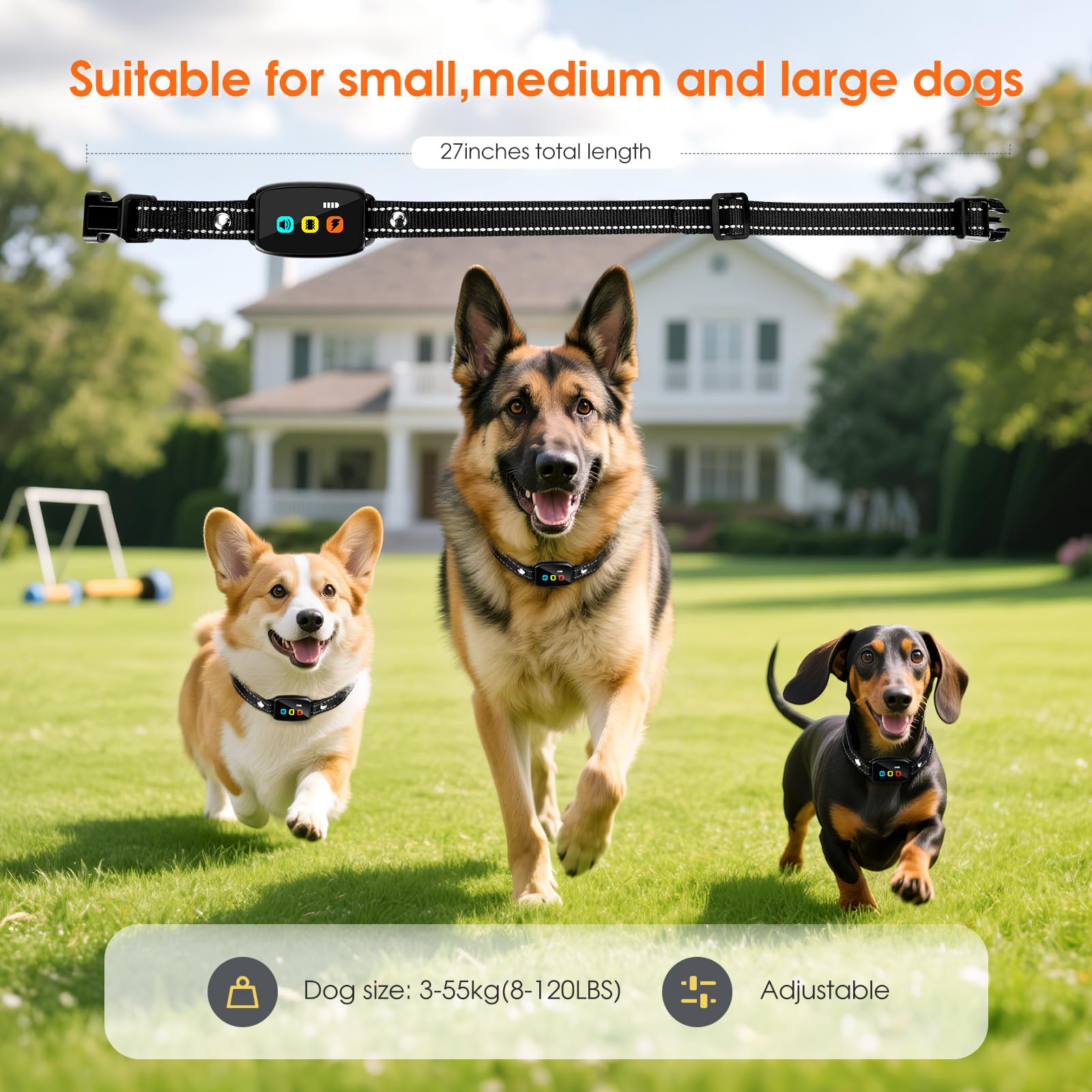 Collier Anti-aboiements avec télécommande pour Chiens, Dispositif Anti-aboiements, Modes de bip et de Vibration, Rechargeable, Couleur LCD,étanche IP67 Collier de Dressage pour Chiens