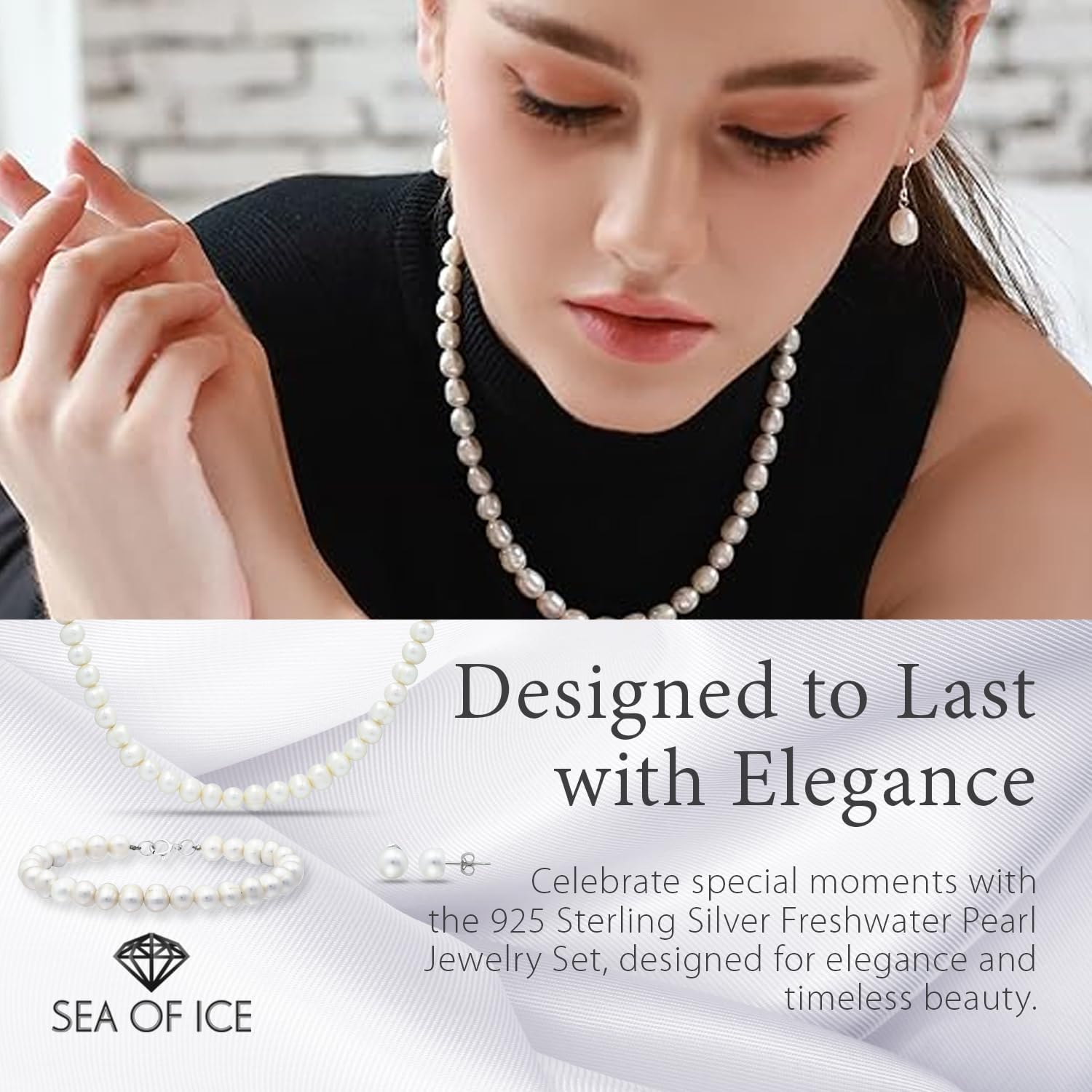 SEA OF ICE 925 Sterling Silver Freshwater Cultured Pearl Necklace Bracelet and Earrings Jewelry Set for Women - Image 7