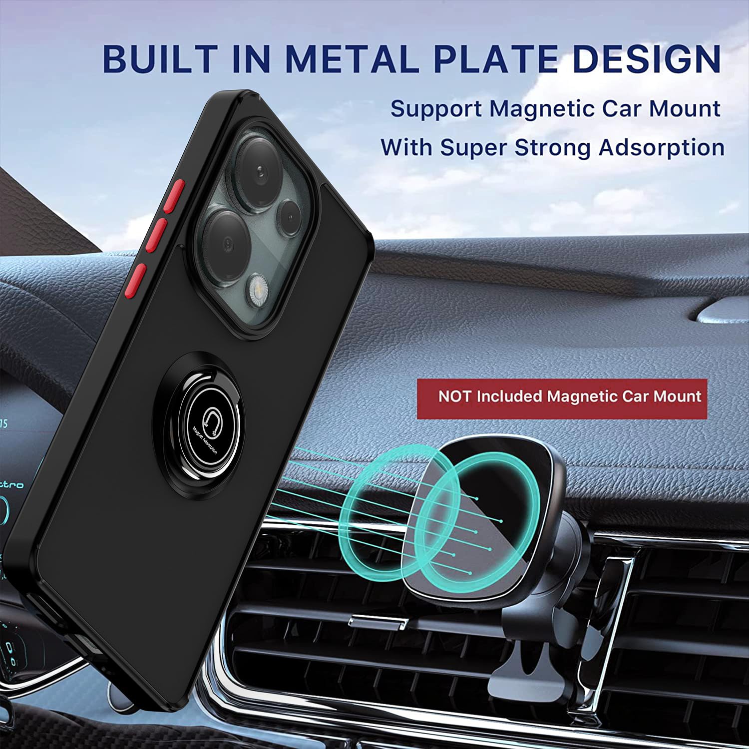 CRAVEN Cover Rugged Per Xiaomi Redmi Note 13 Pro 4G / Poco M6 Pro 4G - Anello 360° E Supporto Magnetico - Giallo - 5