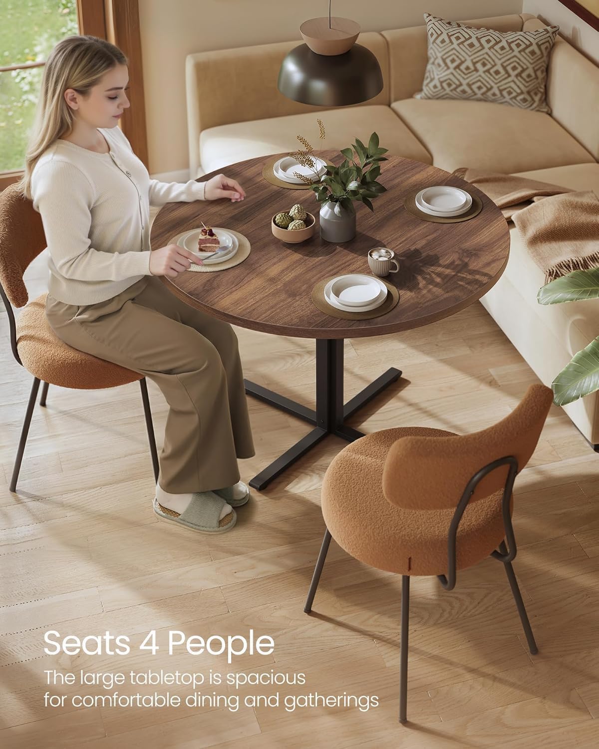 VASAGLE Dining Table, Small Round Kitchen Table for 4 People, 31.5 x 29.4 Inches, for Dining Room, Living Room, Farmhouse, Water-Resistant, Somber Walnut UKDT082K01V1