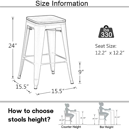 Miniatura 2 de Tongli Juego de 4 taburetes de bar de 24 pulgadas, apilables, de altura de mostrador, taburetes de bar de metal sin espalda, taburetes de mostrador