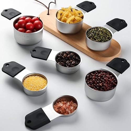 Miniatura 4 de Juego de 7 tazas medidoras magnéticas apilables de acero inoxidable para cocinar y hornear, ingredientes secos y líquidos (negro)