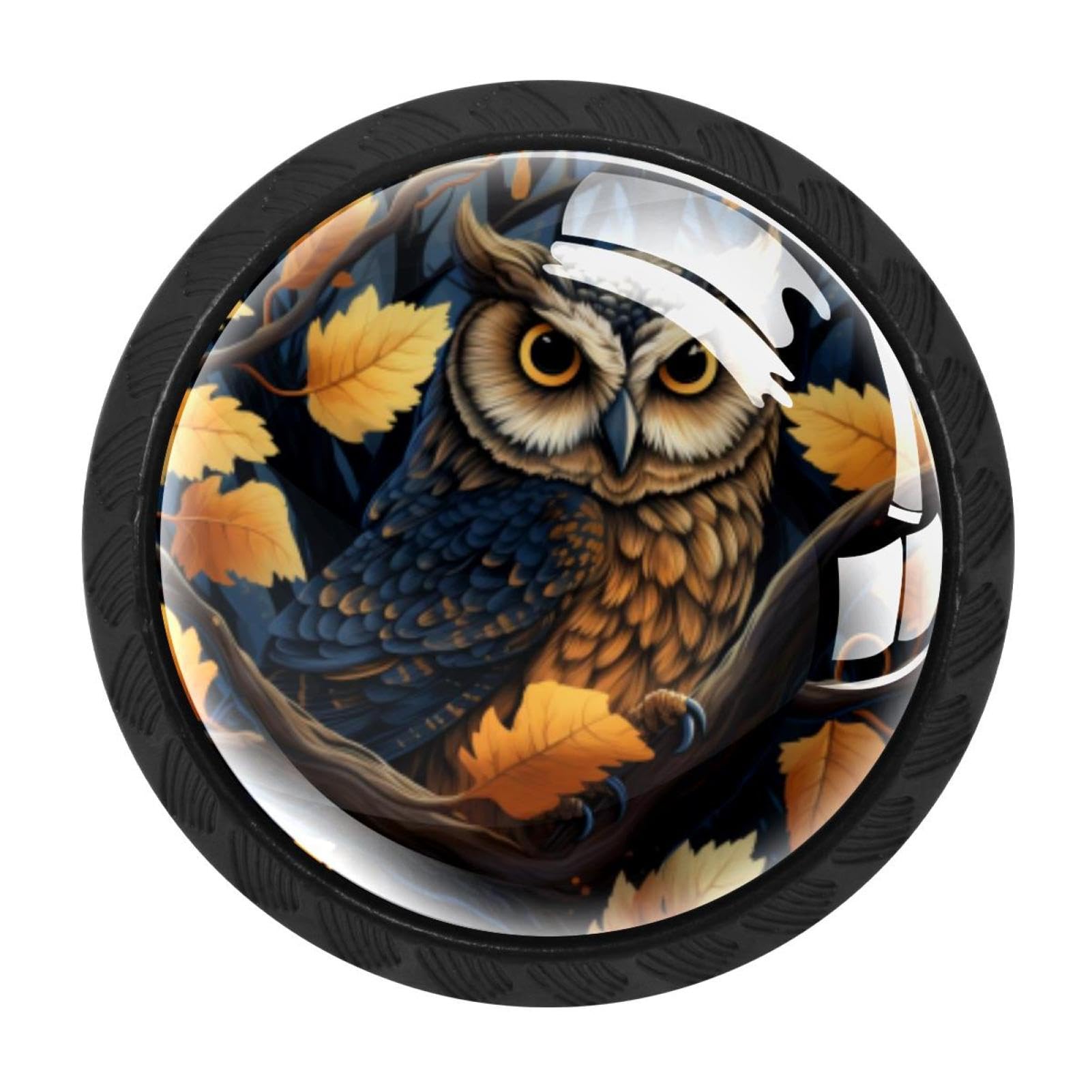 CHENZZZZ 4 Pieces Owl Drawer Knobs, 35mm Black Kitchen Cabinet Knobs, Drawer Pulls and Knobs, Glass Cabinet Hardware Single Hole Knob for Cabinets and Drawers Round