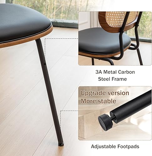 Miniatura 10 de Juego de 2 sillas de comedor de ratán, sillas de comedor modernas de mediados de siglo, sillas de comedor de caña, tela de 19 pulgadas, color beige