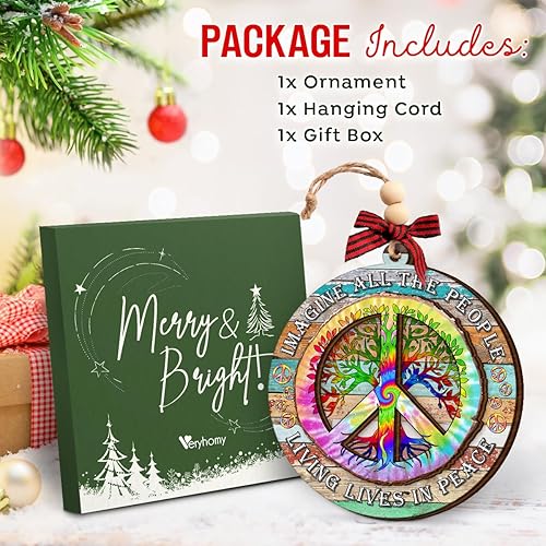 Miniatura 4 de Adornos de Navidad hippie 2025 – Adorno de madera con signo de paz, regalos retro bohemios, regalos hippie para mujeres y hombres, decoración