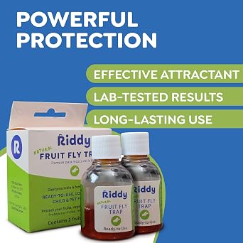 Riddy Fruit Fly Traps Non-Toxic, Ready-to-Use, Long-Lasting Solution for Fruit Flies in Kitchens and Food Preparation Areas, Pack of 2