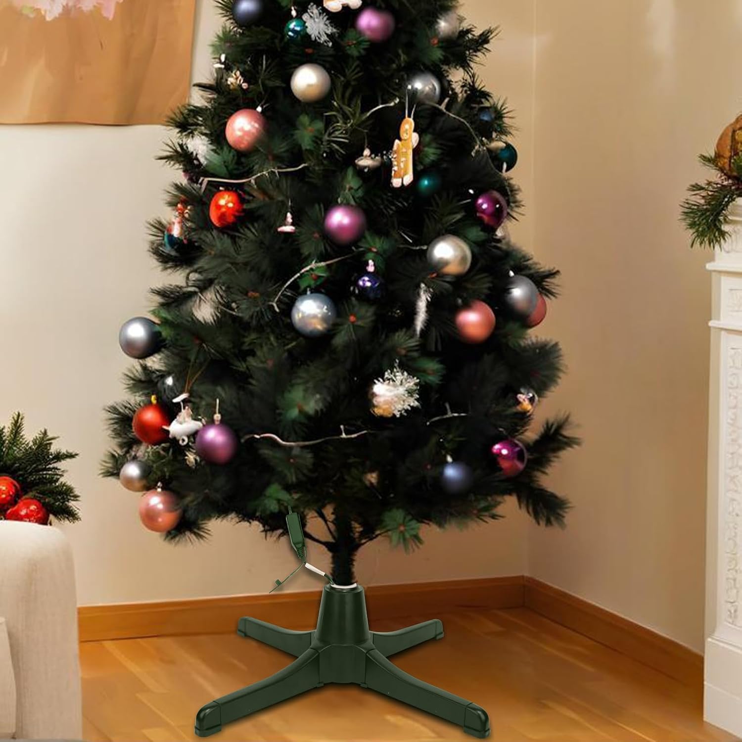 360-Degree Rotating Christmas Tree Stand,Up to 7.5ft and 80 pounds Artificial Tree,with 3 Settings Trunk Diameter