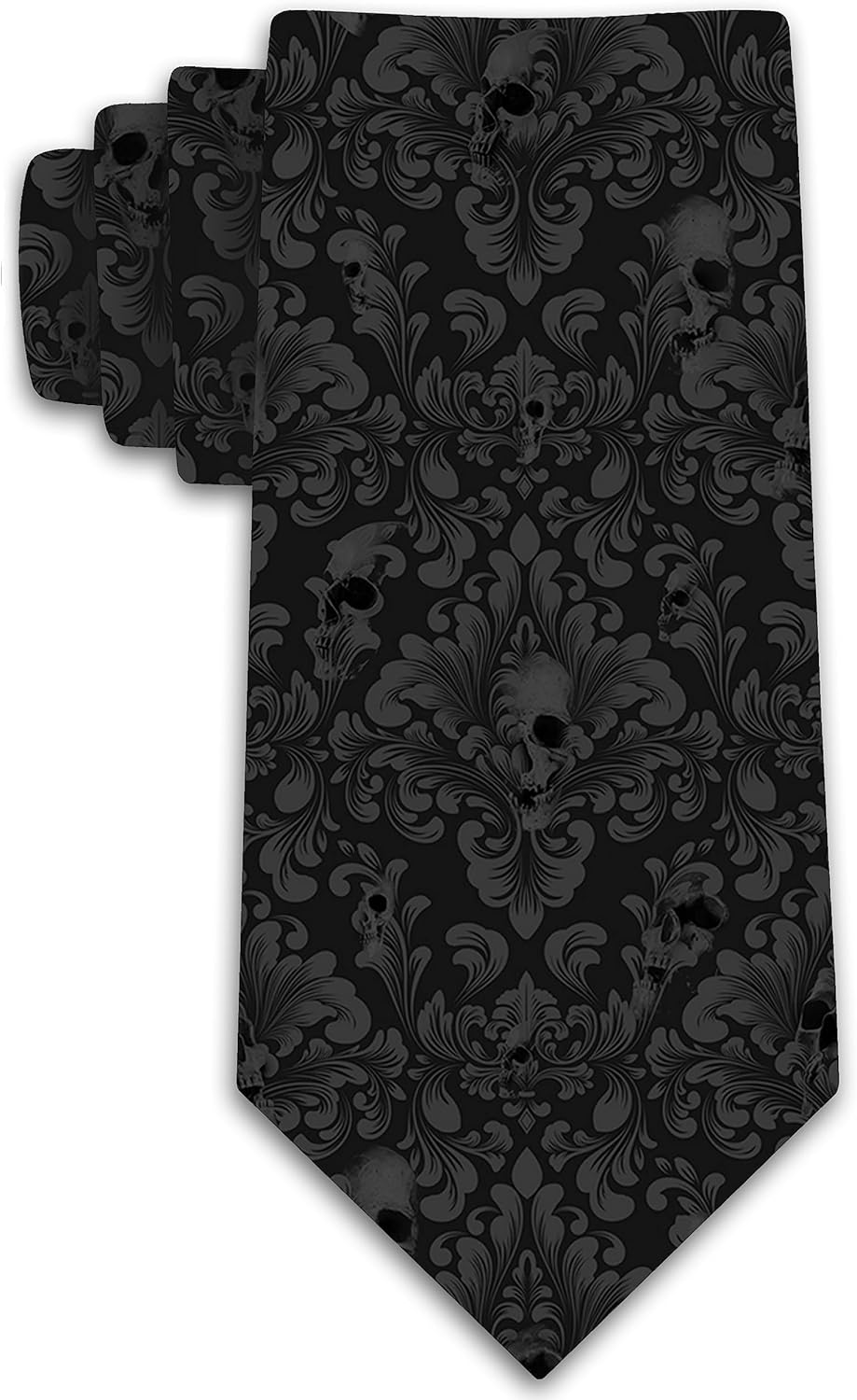 Three Rooker Skull Ties Mens Damask Necktie Halloween Tie for Men Conservative Holiday Print