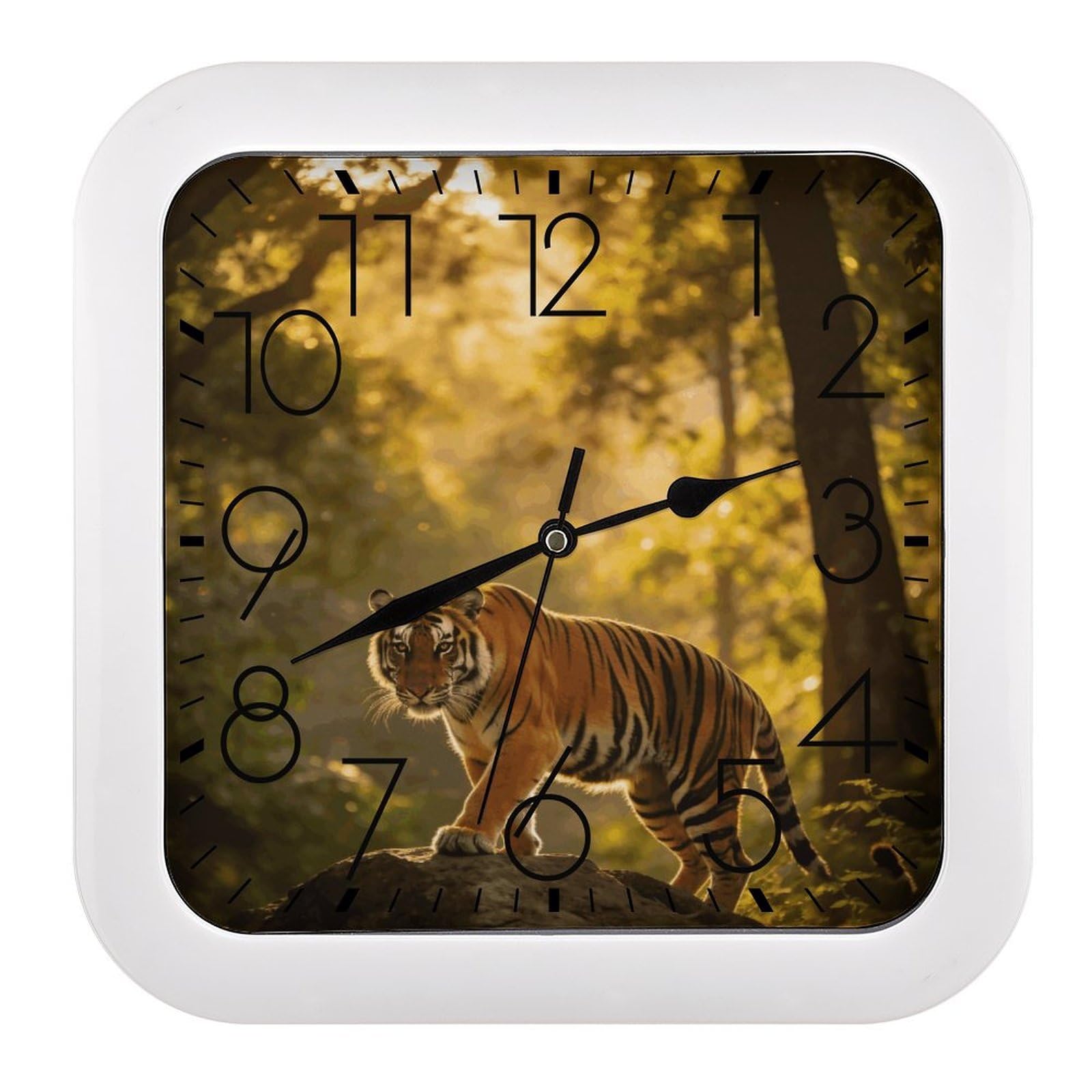 Fodpand Style Tiger Wall Clock,Battery Operated Modern Retro Rounded Square Clock Clock For Bedroom Living Room Office Home Gym Porch Decor Indoor Outdoor 10.2 * 10.2In