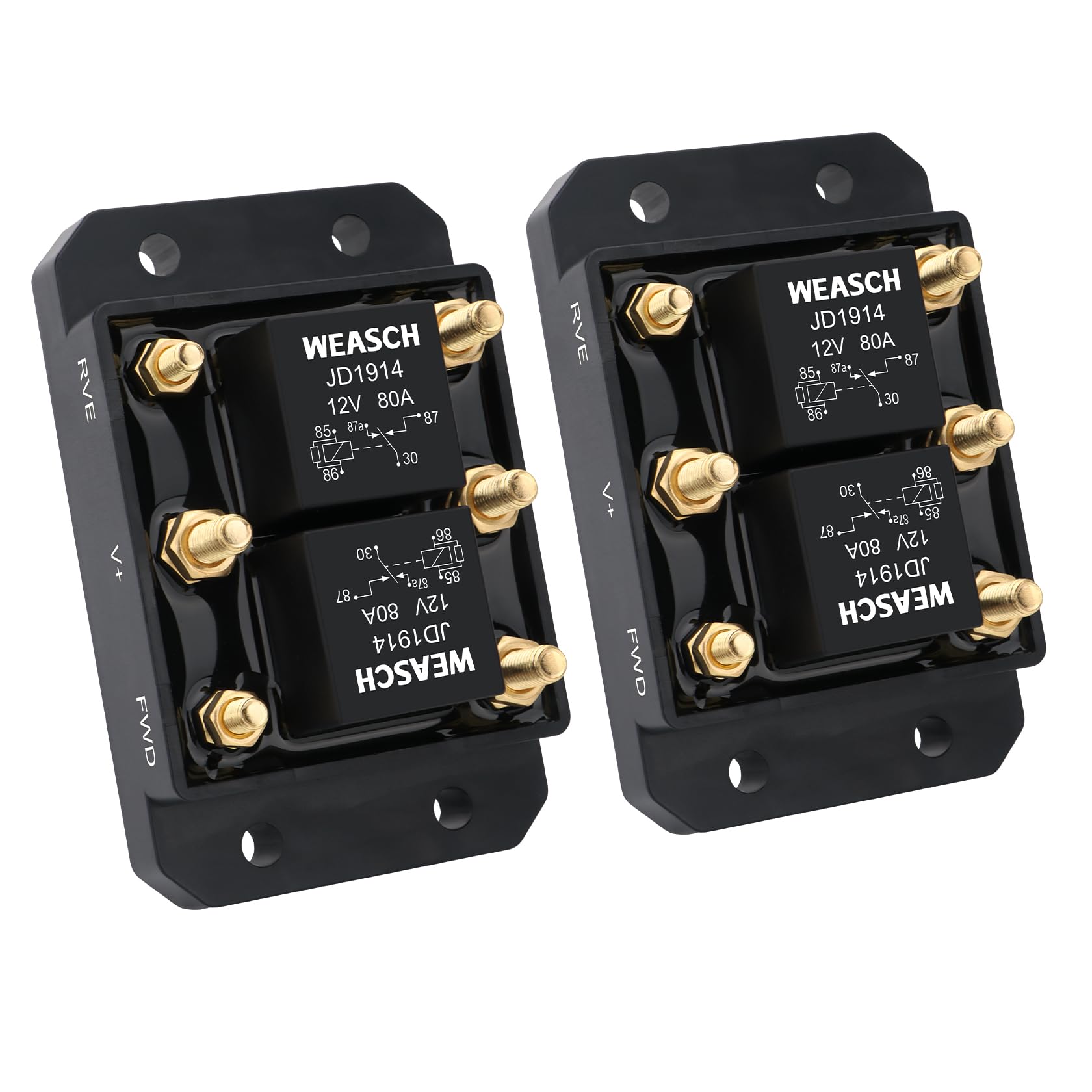 Weasch 2 Pack 12V Forward and Reverse Relay Module, Six Terminal, Replaces 5541100 ATP0110,for Tarp Systems, Winch Motor, Hoists, Snow Plow, Winches (