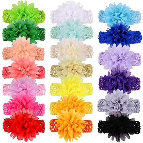 Miniatura 2 de WillingTee 20 diademas de gasa para bebés y niñas, banda elástica suave para el cabello, accesorios para el cabello para bebés, niñas, recién