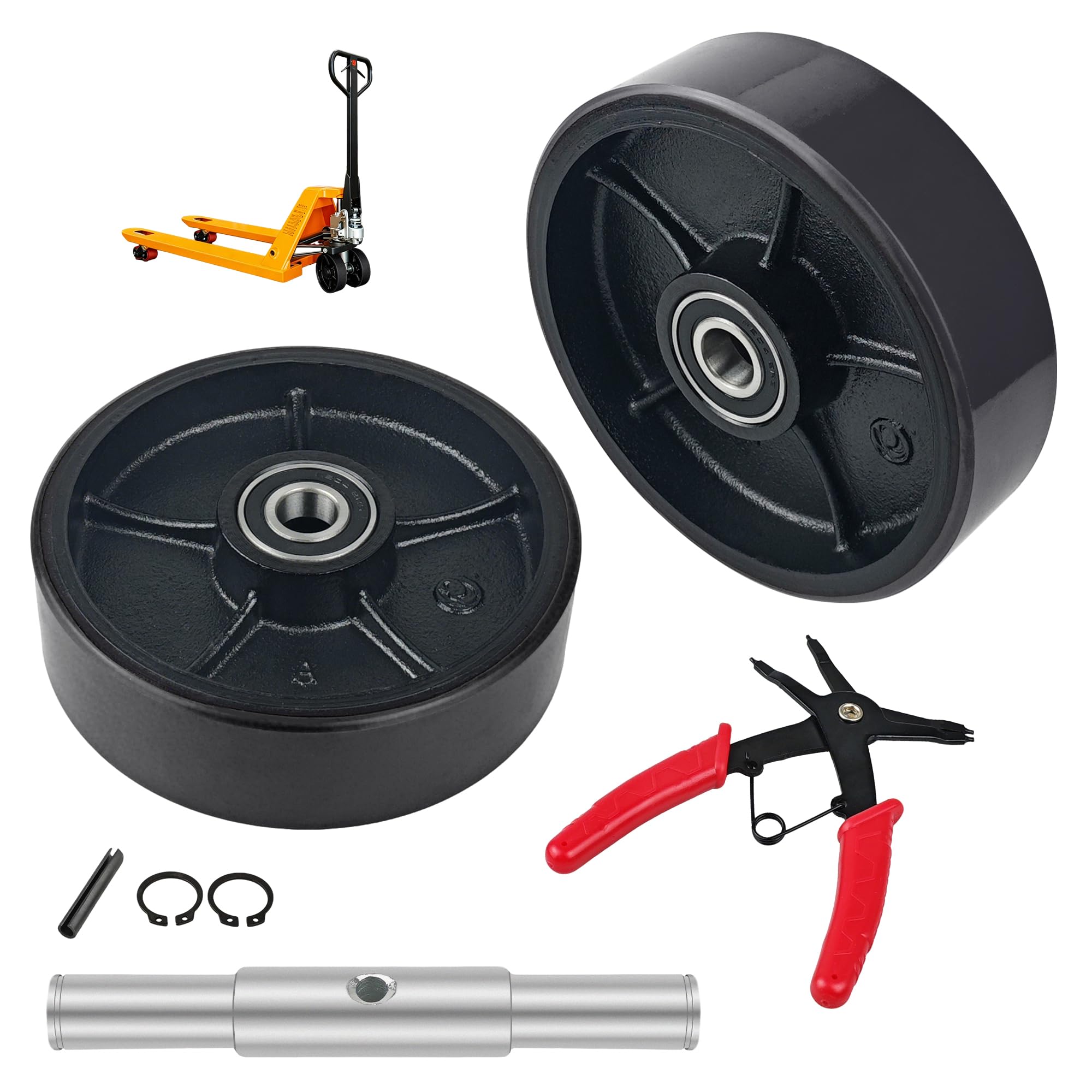 7x2 In Pallet Jack Steering Wheels Heavy Duty Replacement Parts, 2 Pcs