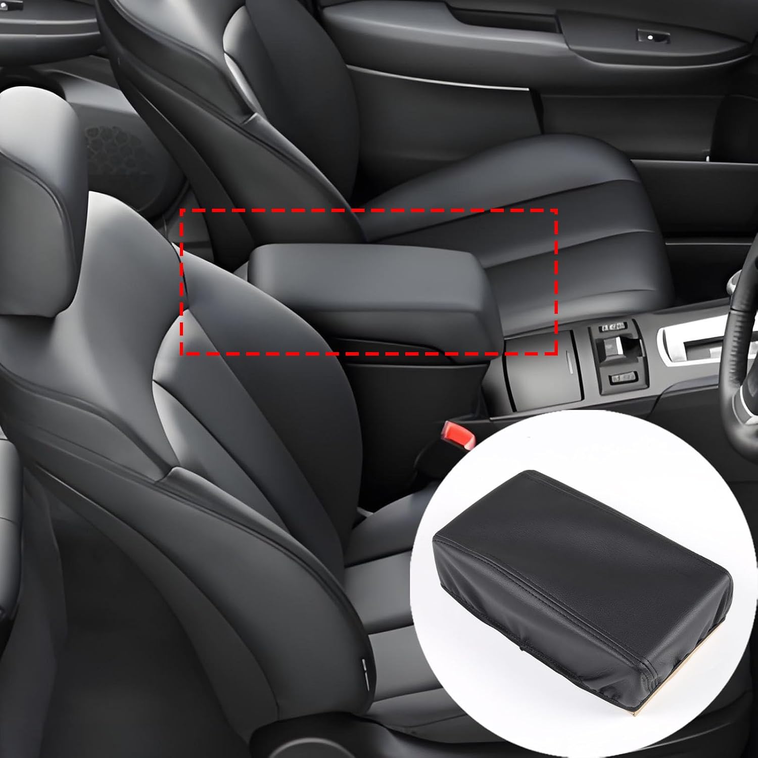 Center Console Armrest Cover for Subaru Outback 2010 2011 2012 2013 2014 Accessories, Leather Armrest Lid Cushion Pad, Armrest Seat Box Cover Mat (Black)
