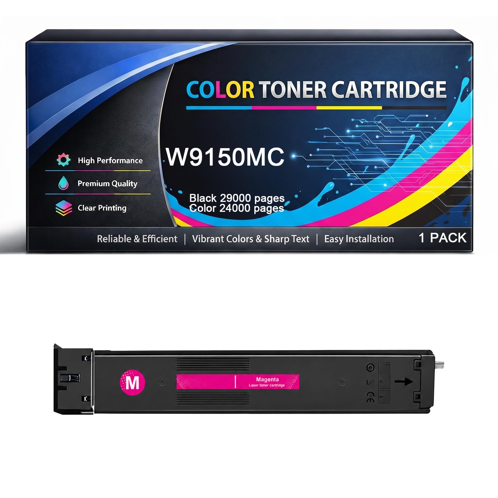 Cartouche de Toner W9150MC Compatible avec HP W9150 W9150MC W9151MC W9152MC W9153MC, Haute capacité, pour imprimantes Color Managed MFP E78625dn E78630dn E78635dn