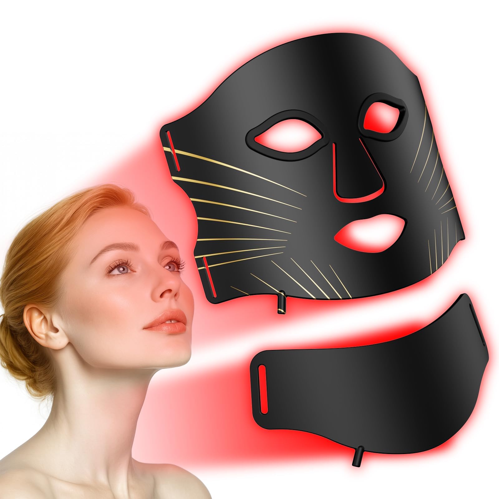 Máscara LED para cara y cuello, 7 colores, 5 niveles de brillo