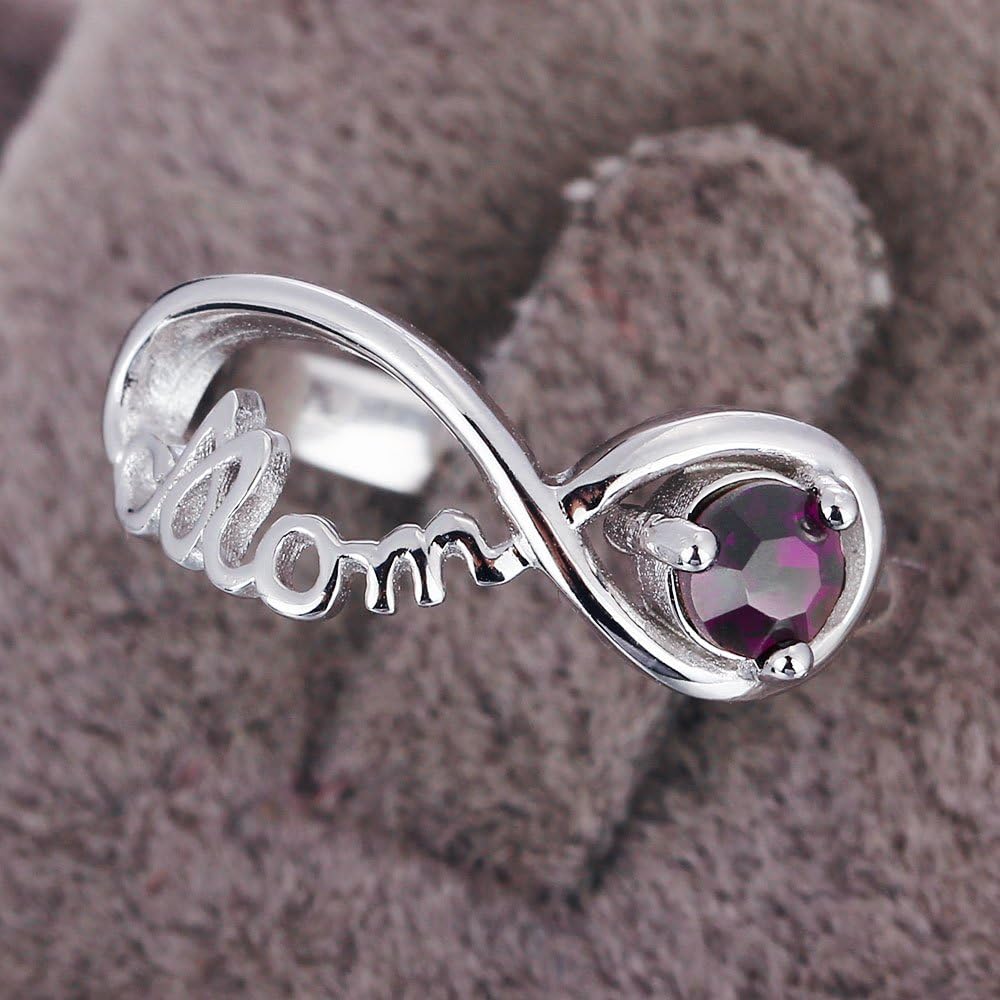 Lovejewelry Personalized 925 Sterling Silver Mothers Rings with Simulated Birthstone Custom Mom Jewelry with Names Engraved Family Infinity Rings for Women