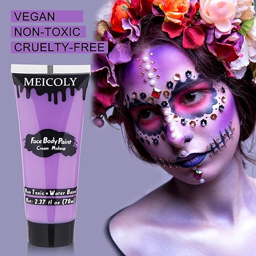 Miniatura 2 de MEICOLY Pintura facial color morado claro crema, tubo grande de 2.37 onzas, pintura de cuerpo completo a base de agua para adultos y niños, pintura