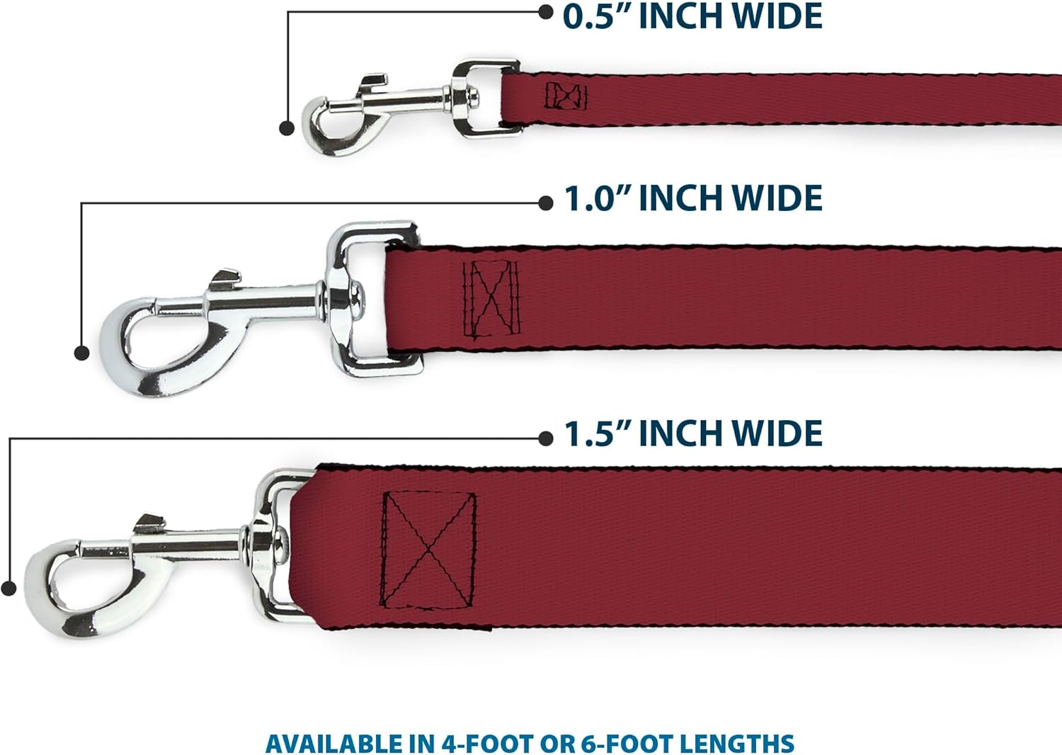 Dog Leash Burgundy 6 Feet Long 1.0 Inch Wide