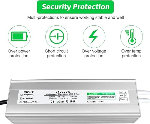 Miniatura 9 de Fuente de alimentación LED de 12 V 30 W, controlador LED IP67 impermeable, transformador LED con enchufe de 3.3 pies de cable para luz LED, proyecto