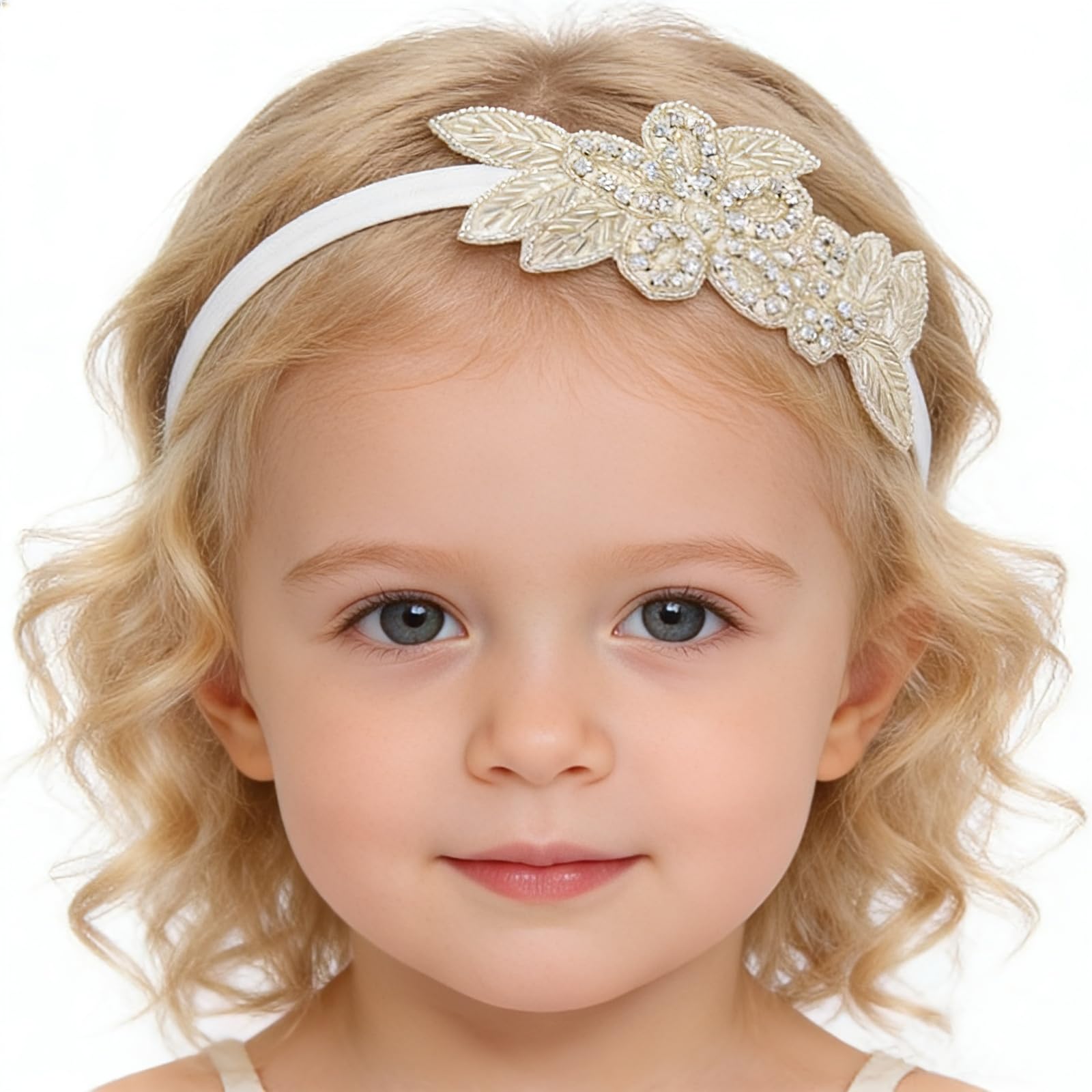 Elesa Miracle Little Baby Girl Rhinestone Flower opaska na głowę, akcesoria do włosów dla niemowląt w torbie prezentowej (1 szt. - biała opaska na głowę)