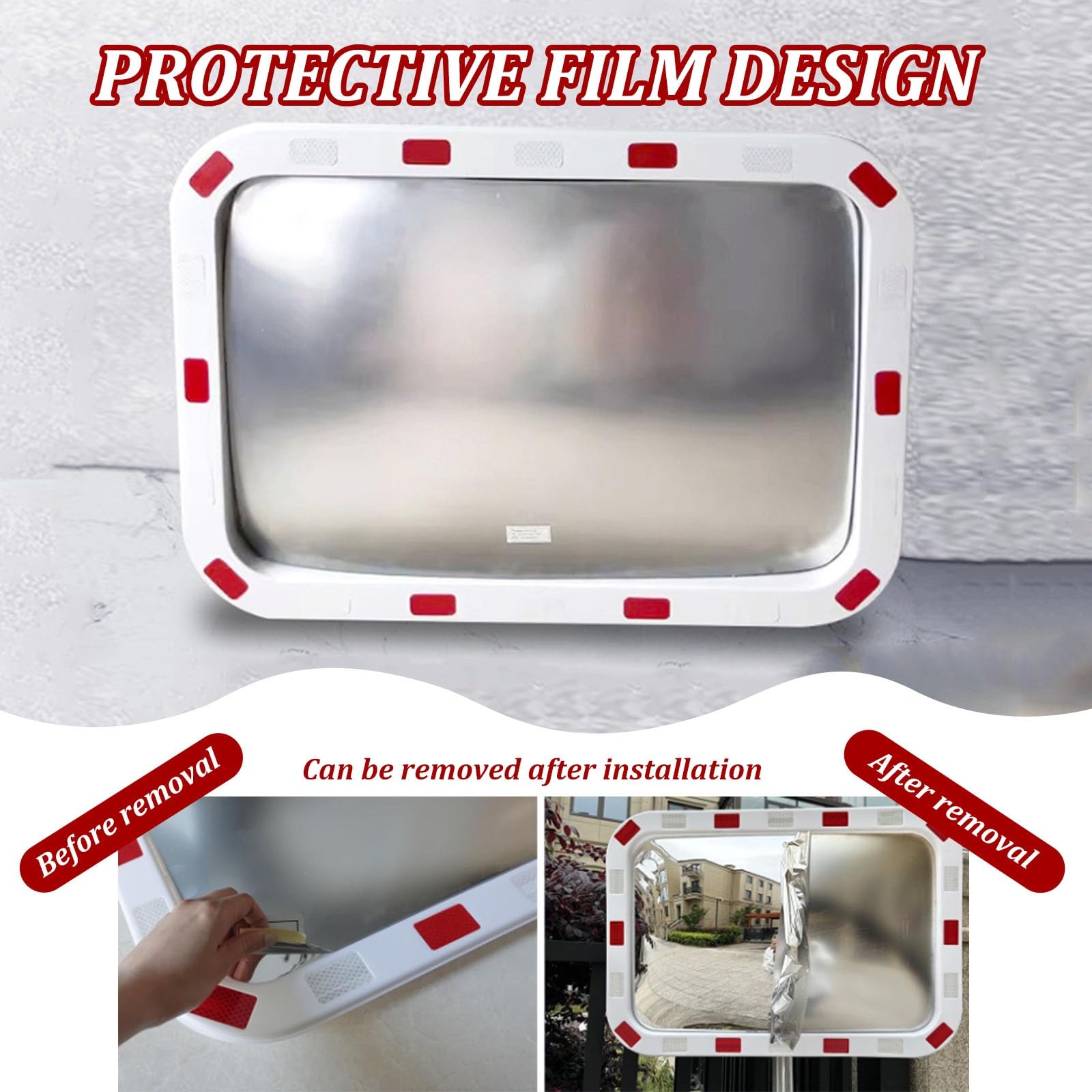 Espejo Convexo de tráfico, Espejo de Seguridad Rectangular, Gran Angular con Soporte, para entradas de vehículos, almacenes, garajes y Seguridad de Tiendas Blanco(PC,40x60cm)