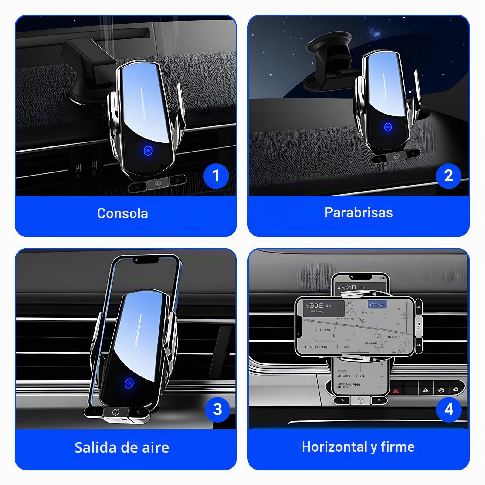 Soporte inalámbrico para teléfono de coche, cargador inalámbrico de 15 W, carga rápida, soporte de cargador de coche con sujeción automática, soporte de succión, salpicadero, ventilación de