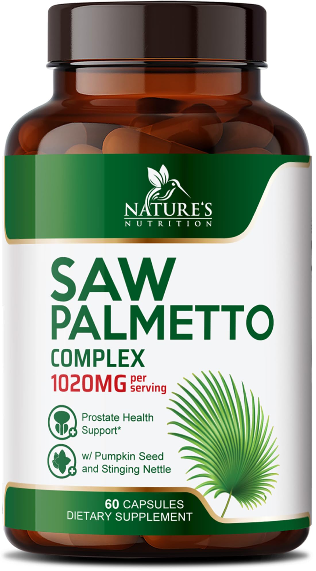 Saw Palmetto for Men - 3X Strength Prostate Health Supplements for Natural Men's Urinary Health Support - with Stinging Nettle and Pumpkin Seed Extract - Prostate & Hair Health Support - 60 Capsules 60 Count (Pack of 1)