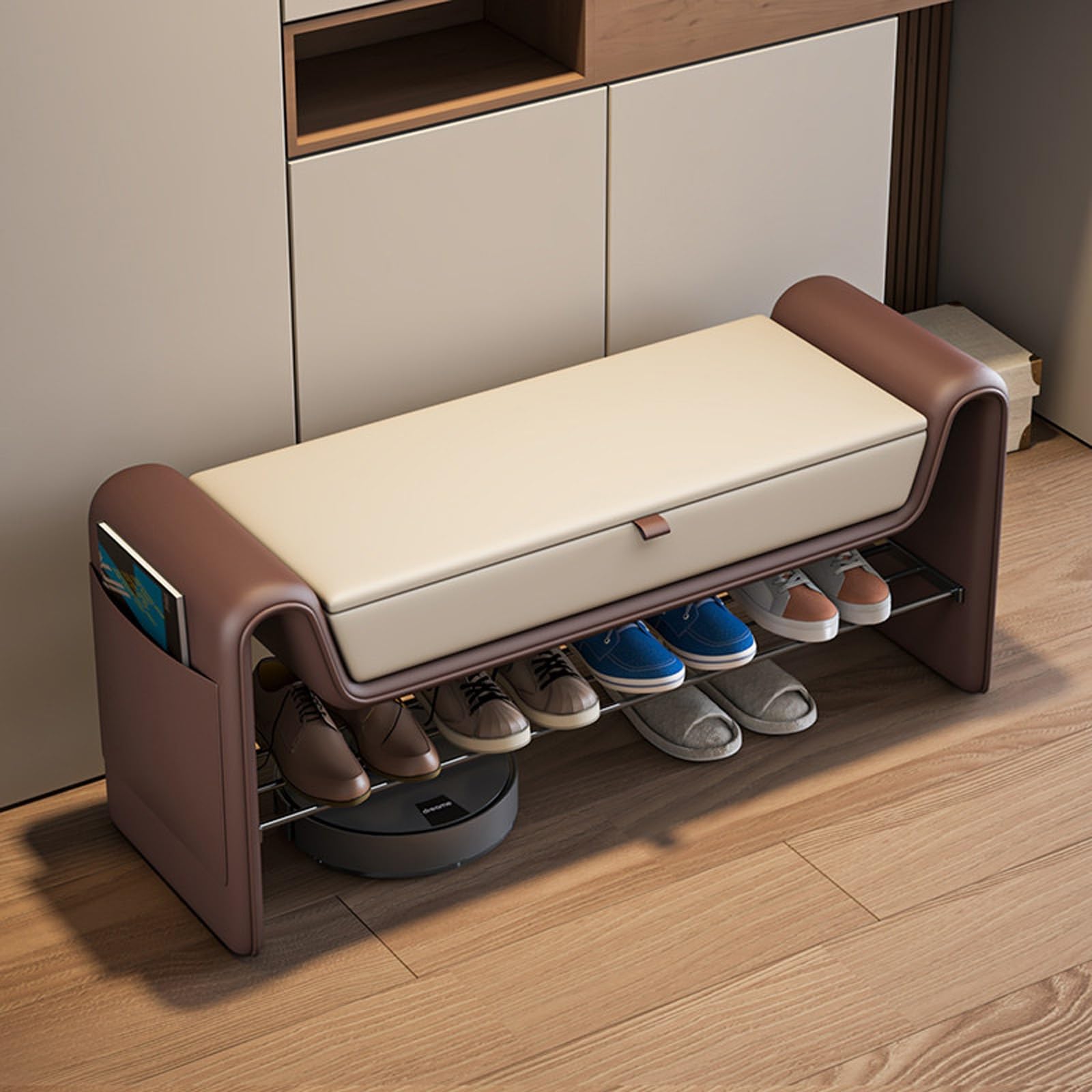 Banc à chaussures avec coffre de rangement kaki 80cm pour l'entrée
