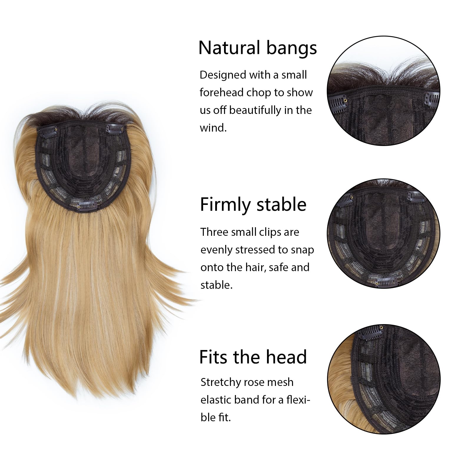 BUYOGET Balayage Blonde Hair Topper Clip in Hair Pieces for Woman Straight 14 Inch Clip in Toppers with Fringe for Thinning Hair - Image 3