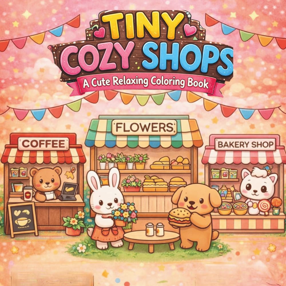 Tiny Cozy Shops: A Cute Relaxing Coloring Book