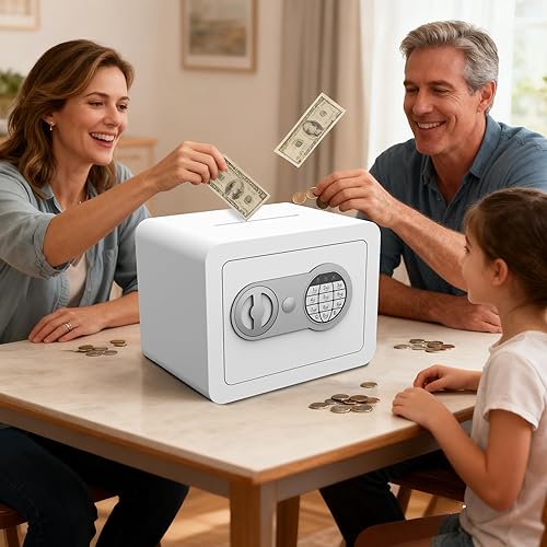 Miniatura 9 de Pequeñas cajas fuertes para el hogar, caja fuerte pequeña con ranura para monedas, cajas fuertes personales para dinero, documentos en efectivo,
