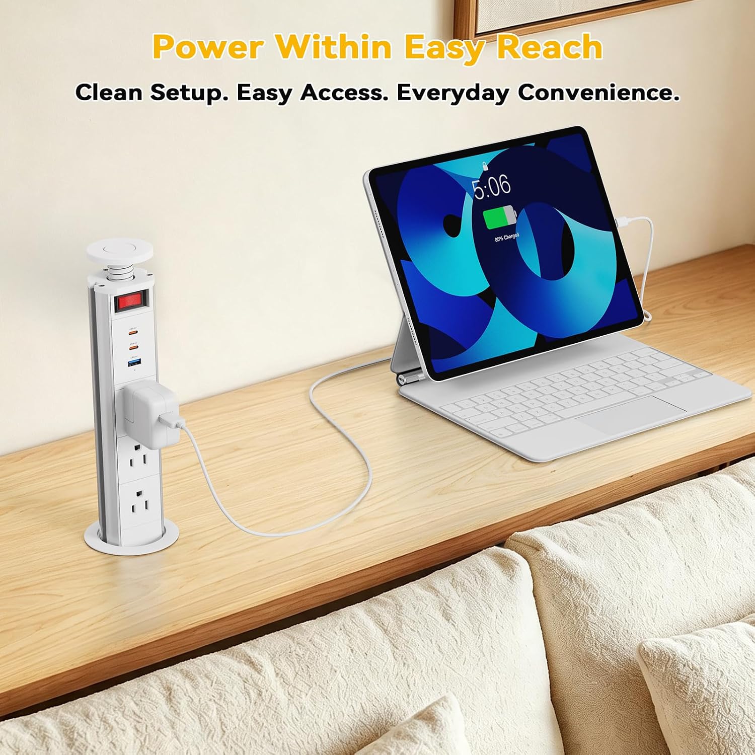 Pop Up Outlet for Countertop with Switch, 3 AC Outlets, 2 USB-C 20W image 5