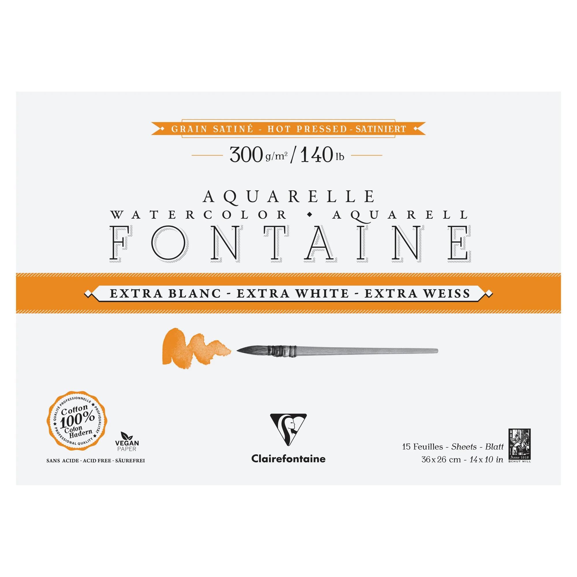 Papel acuarela Clairefontaine Fontaine satinado bloc de 15 hojas extra blanco 36x26cm