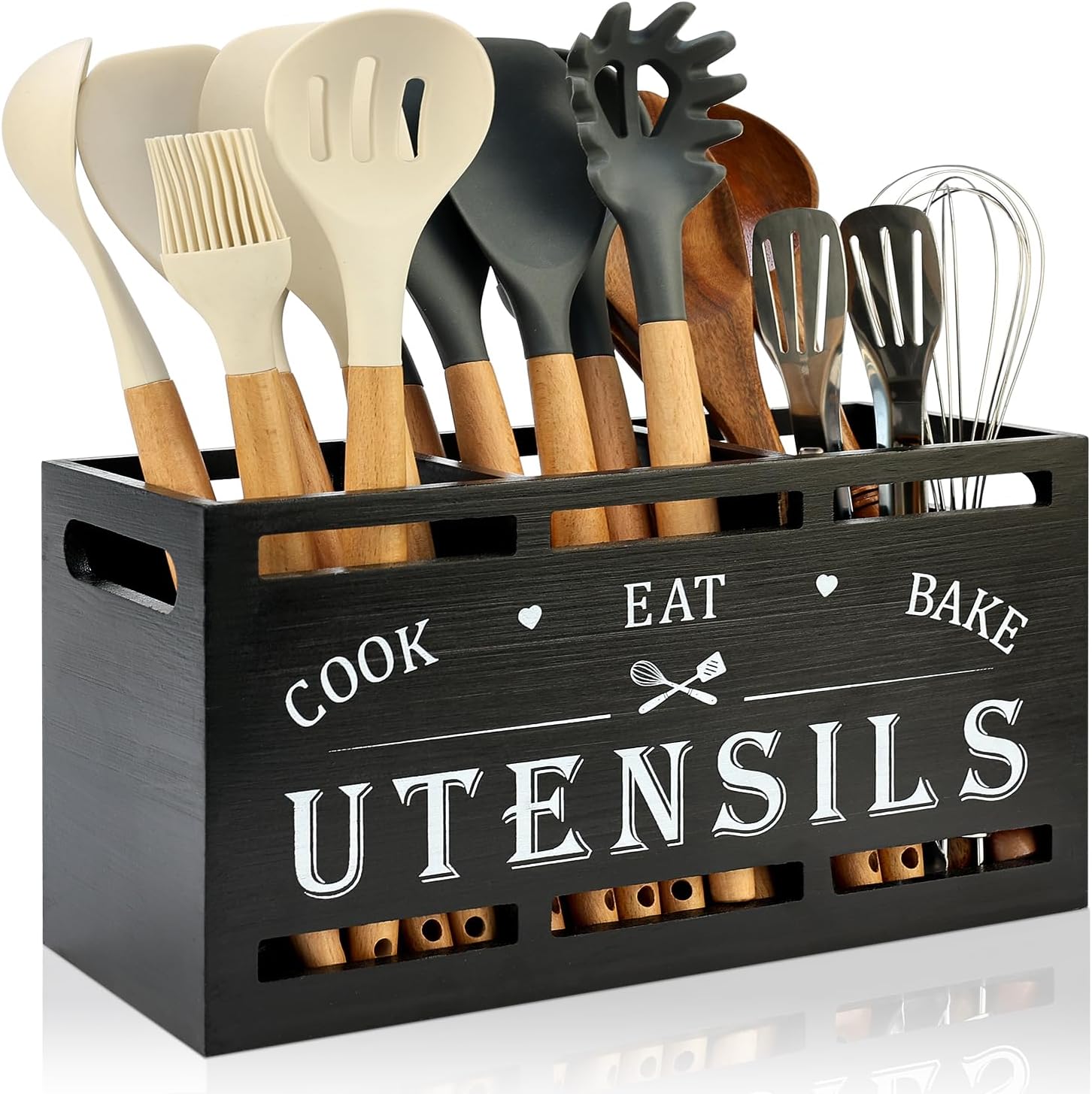 Extra Large Black Wood Utensil Holder Organizer Farmhouse Kitchen Decor Cutlery Spatula Holder Silverware Caddy Wooden Cooking Utensils Holder for Kitchen Countertop Utensil Crock Spoon Tools Holder Extra Large Black Wood Utensil Holder Organizer Farmhouse Kitchen Decor Cutlery Spatula Holder Silverware Caddy Wooden Cooking Utensils Holder for Kitchen Countertop Utensil Crock Spoon Tools Holder