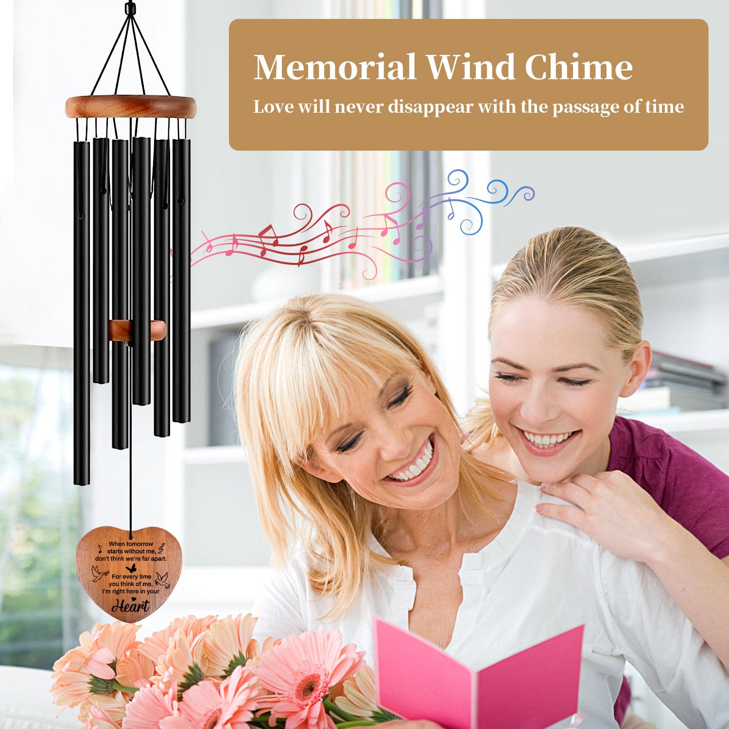 Spiritwind Trauer-Windspiel Als Gedenkgeschenk – 81,3 Cm, Wetterfest, Mit Karte & Stift (Perlen-Optik)