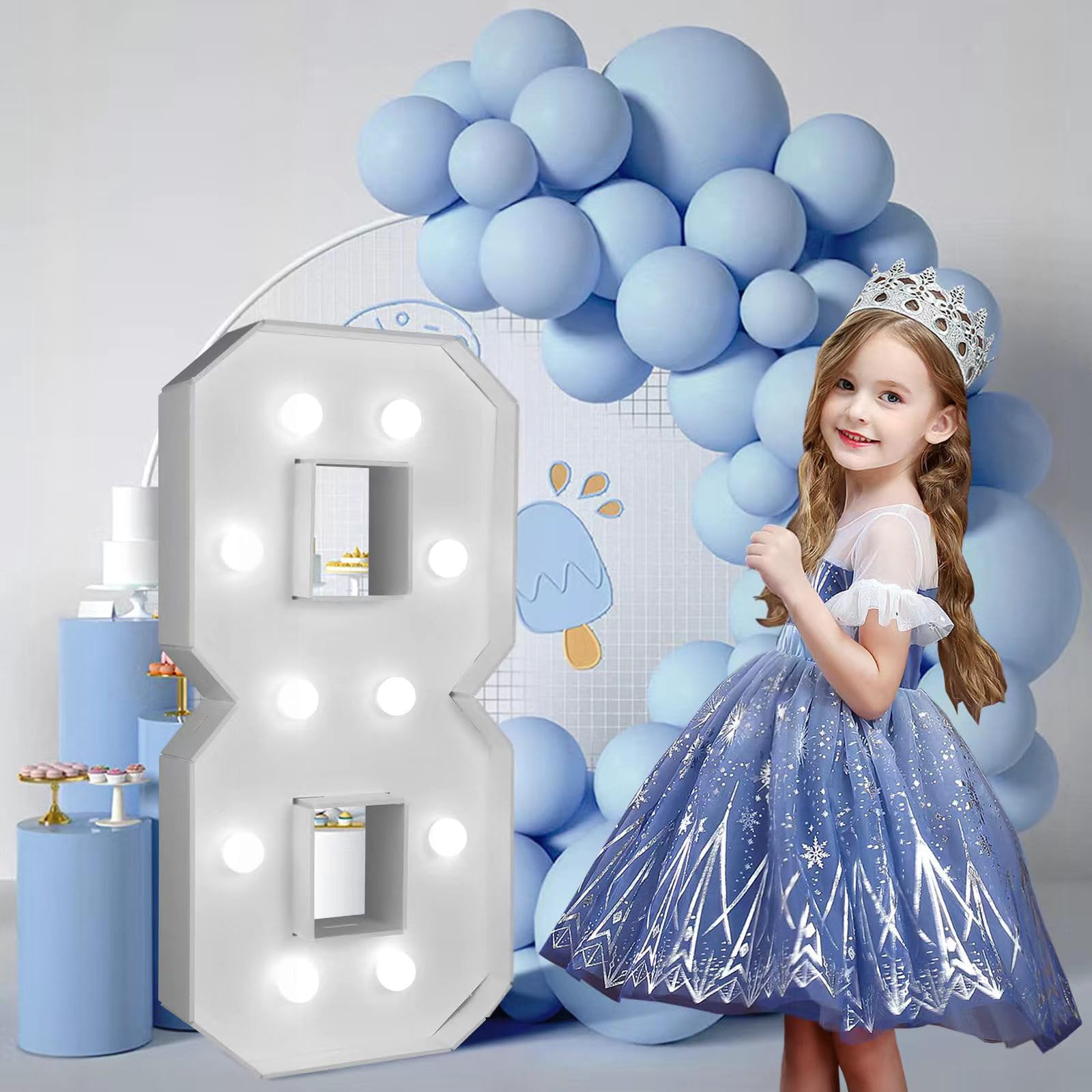 FAYLISVOW 2.4FT/28.74in Marquee Light up Numbers Marquee Number 8 with White Lights for Birthday Party Large Mosaic Frame Letter Cardboard Pre-Cut