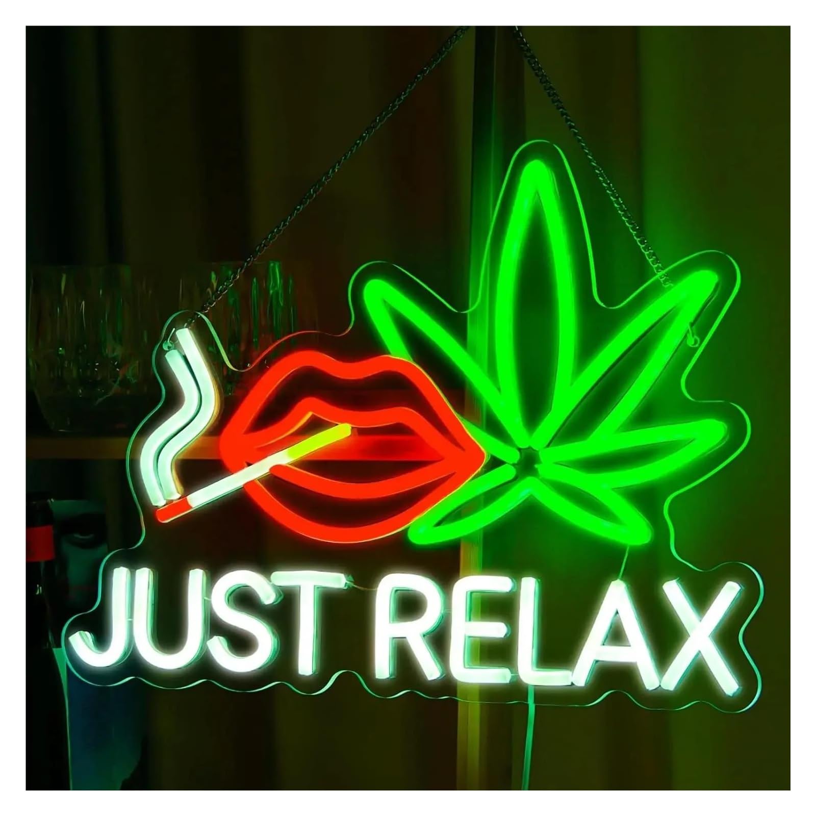 Decoración Lámparas Letrero De Neón Just Relax Con Luz Regulable USB En Forma De Hoja Para Dormitorio Bar Sala De Juegos Hotel Fiesta De Cumpleaños O Restaurante 38cmx28.3cm