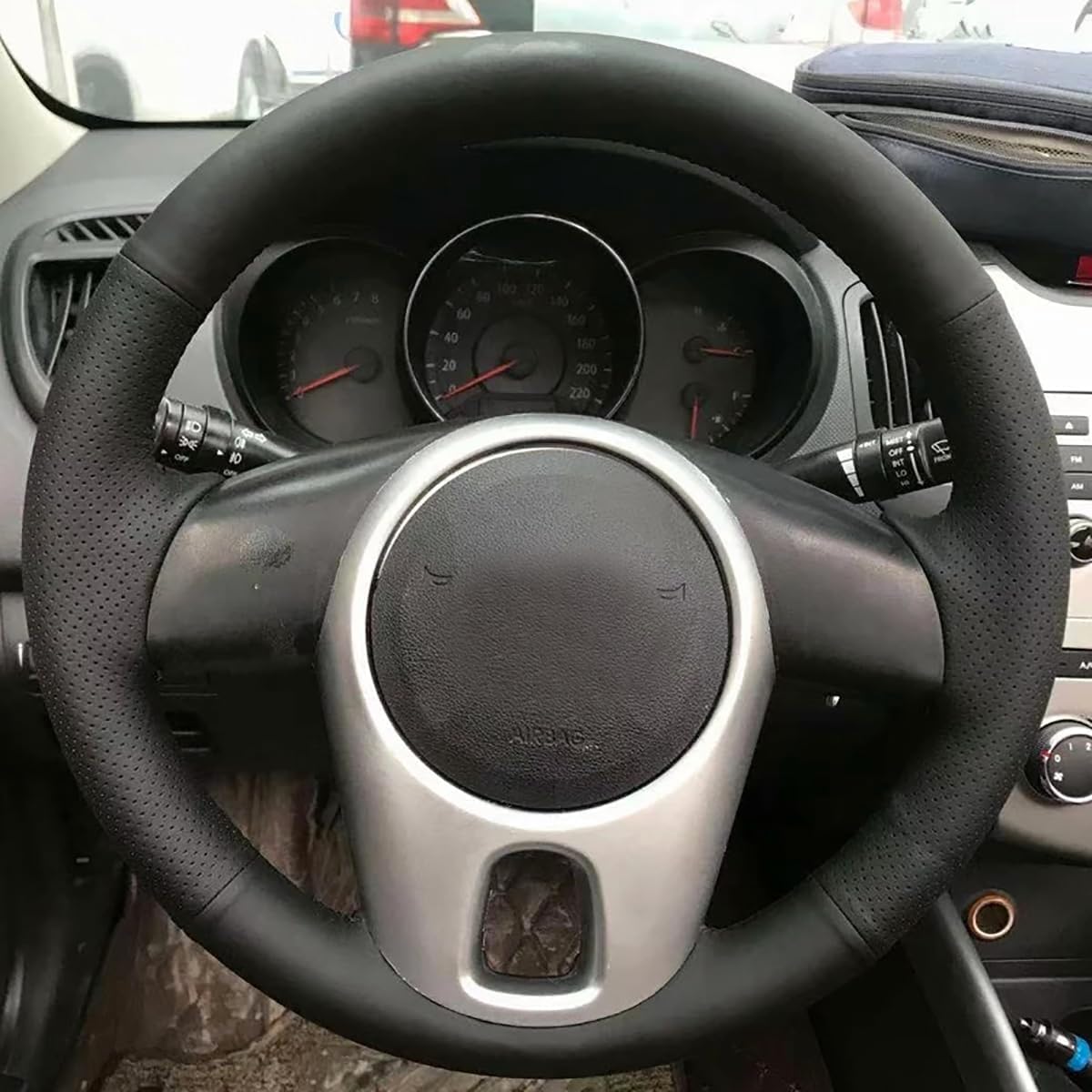 Loncky Genuine Leather Car Custom Fit Hand Stitched OEM Steering Wheel Cover for Kia Rio 2010 2011/2010 2011 2012 2013 Kia Forte / 2010 2011 2012 2013 Kia Soul Accessories