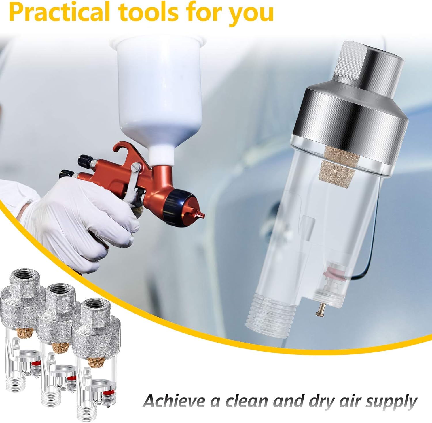 Honoson 6 Pcs 3 Pcs Airbrush in-line Water Trap Mini Air Filter Connect Separator for Connects Directly onto Airbrushes and Hoses with 1/8 Bsp Threads