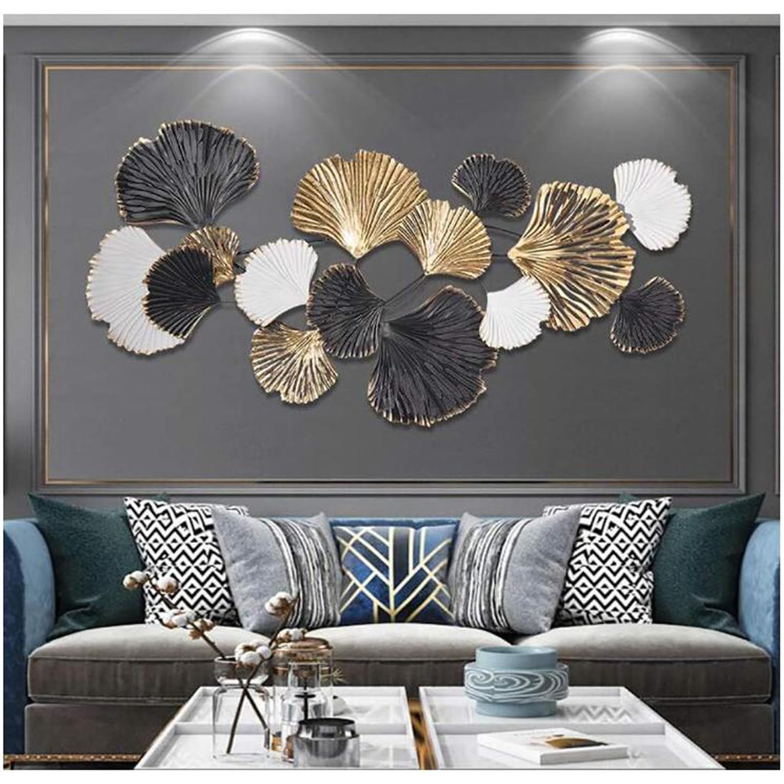 Décoration murale feuille de ginkgo métal 3D fait main salon cuisine