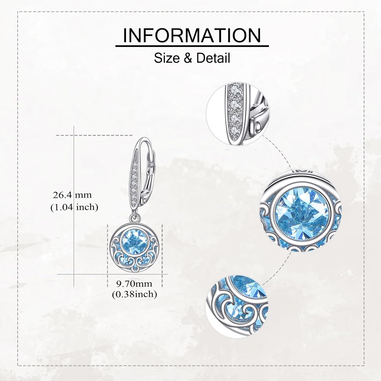 URONE Aquamarine Earrings 925 Sterling Silver Filigree Earring Dangle Leverback Earring Aquamarine Jewelry Gifts for Women - Image 4