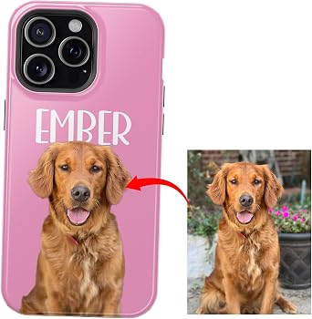 Custom Pet Phone Case Personalized Pet Picture Image Photo Phone Cover Pet Name Gifts Girls Men Dad Mom Son Customized Phone Cover Compatible with iPhone 16 15 14 12 13 11 Pro Max