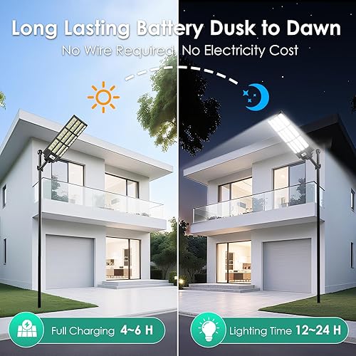 Miniatura 3 de Luces solares de calle de 12000 W impermeables para exteriores, gran luz solar de estacionamiento del atardecer al amanecer con sensor de movimiento