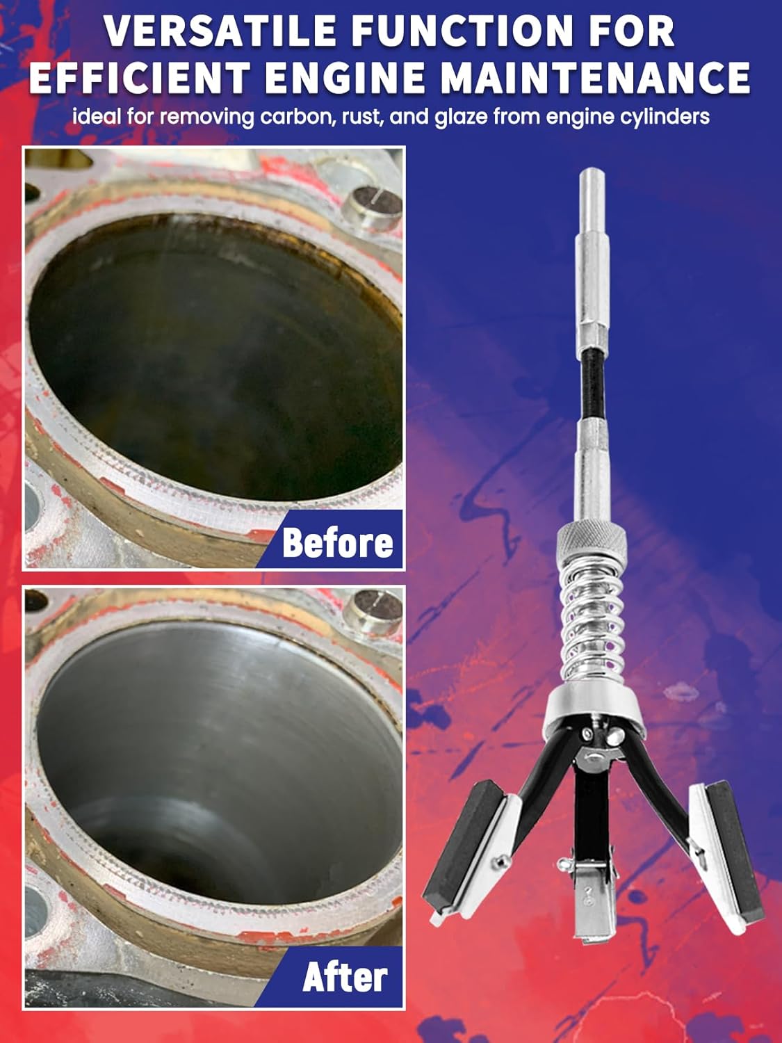 Engine Cylinder Hone Adjustable Deglazer 1-1/7" to 2-2/3" Diameter with 3 Extra 220 Grit 1-1/8" Long Stones